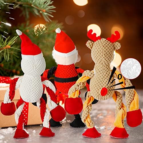 Senneny 3 Pack Tog צעצועים לחג המולד סנטה, איילים ואיש שלג, צעצועים חורקים לכלבים גור, קטיפה ממולאת לכלבים קטנים בינוניים