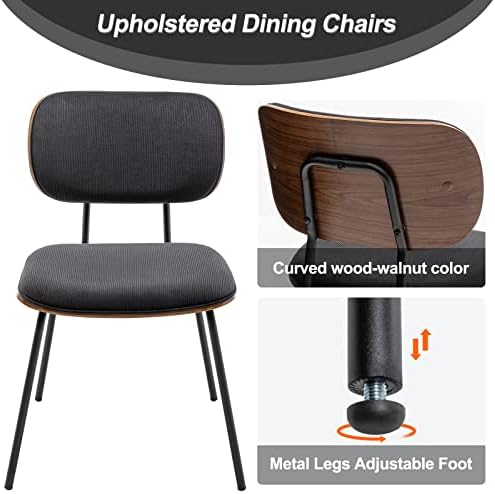 אמצע המאה מודרני אוכל כיסאות סט של 2, מרופד בד אגוז מעוקל חזרה עכשווי מטבח אוכל מבטא כיסא, מינימליסטי בציר סגנון