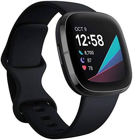 Fitbit Sense שעון חכם מתקדם עם כלים לבריאות לב, ניהול מתח מגמות טמפרטורת עור, פחמן/גרפיט, גודל אחד