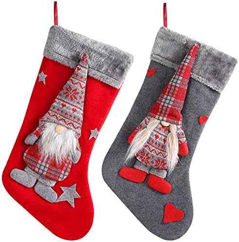 2022 גרבי חג המולד 2 חבילה, 18 אינץ 'גנומי חג המולד סנטה חג המולד גרביים אח תלייה מתנות לקישוט חג המולד משפחתי לחג המולד